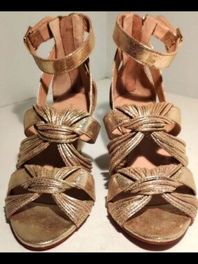 Loeffler Randall Womens 8B Strappy Gold Color Leather Wedges New